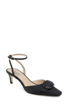 Badgley Mischka Odesza Kitten Heel Ankle Strap Pump in Black Crepe at Nordstrom, Size 6.5