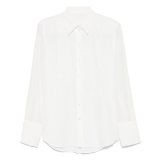 Helmut Lang Overhemden, Dames, Wit, S, Polyester, Relaxed kanten blouse