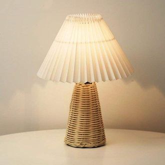 OEM Dailygoods - L&aacute;mpara De Mesa Vintage De Rat&aacute;n Para Dormitorio Y Sala De Estar
