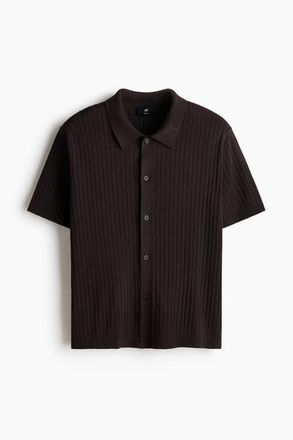 H&M Regular Fit Rib-knit Shirt in Dark Brown at Nordstrom, Size Xx-Large