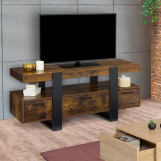 IDMarket Idmarket - Mueble Tv Phoenix Con Madera Envejecida Y Cajones Negros 116 Cm