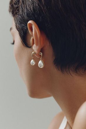 Anthropologie Studio Bride Gilded Asymmetric Pearl Drop Earrings