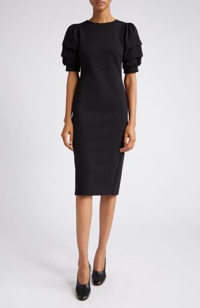 Max Mara Peonie Puff Sleeve Twill Jersey Dress in Black at Nordstrom, Size 12