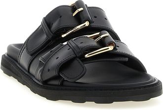 Moschino Womens Black Calfskin Slides Shoe