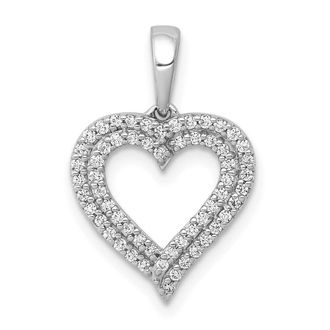 Diamond2Deal 10K White Gold 1/4ct. Diamond 2-row Heart Pendant
