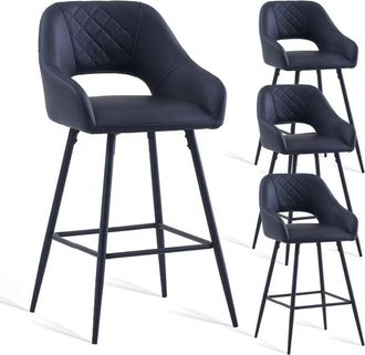 Ainpecca 4pcs Black Bar Stool Faux leather Seat w/Backrest &Armrest Metal Leg Kitchen Breakfast