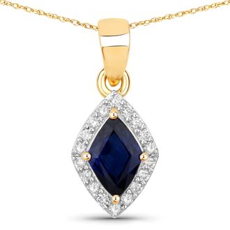 Diana M. Jewels Blue Sapphire Fancy Shape 8x5mm - 1Pc + White Diamond F/C Round 1.20mm( SI-2/HI ) - 18Pcs ( White Pen Rhodium )
