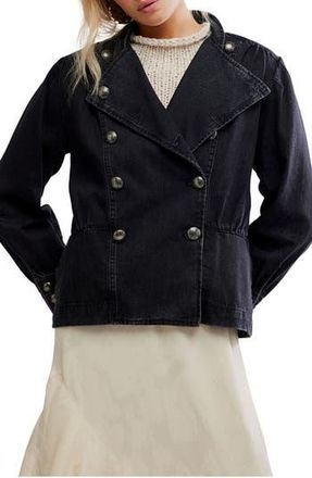 Free People Imogene Double Breasted Denim Jacket in Odyssey Black at Nordstrom Rack, Size X-Small