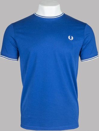 Fred Perry Mens Fred Perry M1588V Twin Tipped T-Shirt - Soho Eclipse/Snow White - Blue - Size: 44