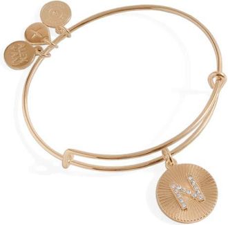 Alex and Ani Pave Starburst Texture Initial Bangle Bracelet in Gold - N at Nordstrom