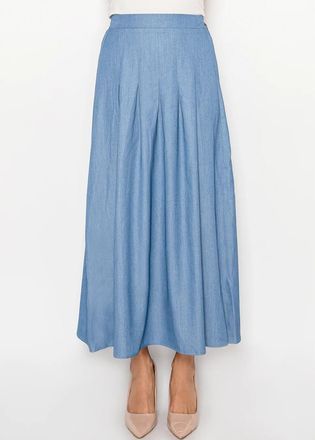 YAL New York Denim Blue Flowing Maxi Skirt