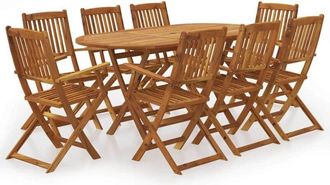 vidaXL 9 Piece Folding Garden Dining Set Solid Acacia Wood Vidaxl