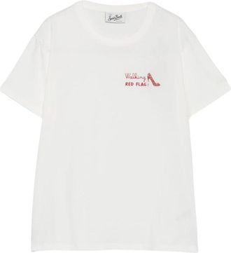 MC2 Saint Barth Emilie Walking Red Flag T-shirt - Dames - T-shirts - Wit - S - Katoen - Tops