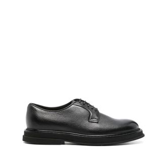 Doucal's Casual Zwarte Leren Platte Schoenen - Heren - Veterschoenen - Zwart - 46 EU - Leer - Schoenen