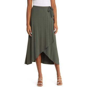 Loveappella Faux Wrap Skirt in Olive at Nordstrom, Size X-Small
