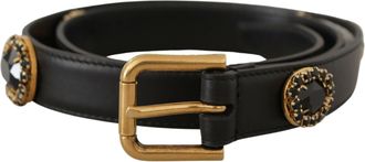 Dolce & Gabbana Womens Black Leather Belt Crystal Buckle - Size 85 cm