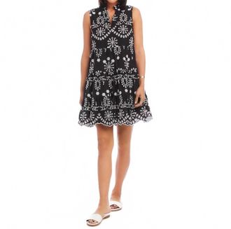 Karen Kane Sleeveless Eyelet Dress - Petite In Black With Off White