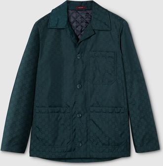 Gucci GG Horsebit Technical Fabric Jacquard Jacket, Size 46, Blue, Ready-to-wear