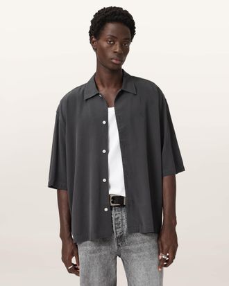 AllSaints Viscose Rialto Oversized Short Sleeve Shirt, Size: XS