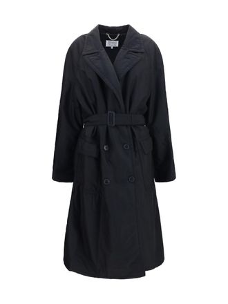 Maison Margiela Womens Double-Breasted Belted Wool Coat Black Fleece