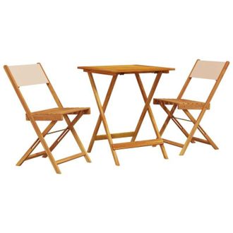 vidaXL Juego De Bistro De 3 Piezas Tela Y Madera Maciza Bej Vidaxl