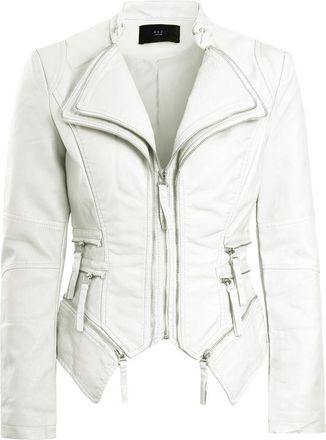 SS7 Womens Faux Leather Biker Jacket Off-White