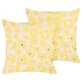 Beliani Conjunto De 2 Cojines De Terciopelo Amarillo Beige Dorado 45 X 45 Cm Triteleia