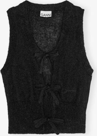 Ganni Black Tie String Vest - Size XS Merino Wool