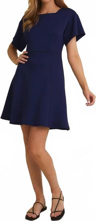 Gilli Serenity Square Neckline Short Sleeve Flare Skirt Dress In Navy