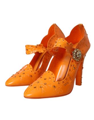 Dolce & Gabbana Womens Orange Cinderella Floral Crystal Pumps Shoes Pvc