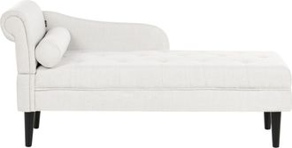 Beliani Chaise Longue In Tessuto Con Bracciolo Sinistro Con Gambe In Legno Bianco Sporco Yvoire