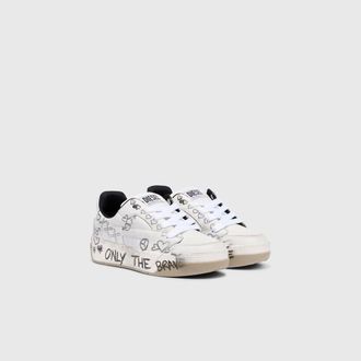 Diesel D-Ollie-Leather sneakers with graffiti print - Sneakers - Woman - White