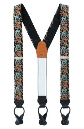 Trafalgar Store Birds of Paradise Floral Silk Suspenders in Black at Nordstrom