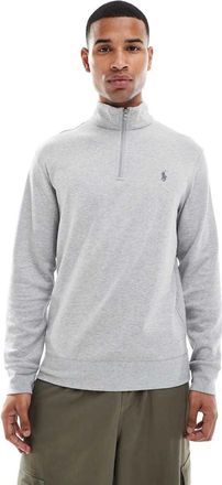 Polo Ralph Lauren Felpa in maglia doppia grigio mélange con logo iconico e zip corta