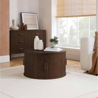 Birlea Axel Round Fluted Coffee Table with Storage Walnut in Brown | Size: 1 Pack