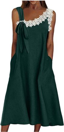 Generic Summer Dress Plus Size Women Green Summer Dresses for Women Cotton Linen Sleeveless Fashion Loose Fit Maxi Dress Casual Comfort Flowy Holiday Beach Su