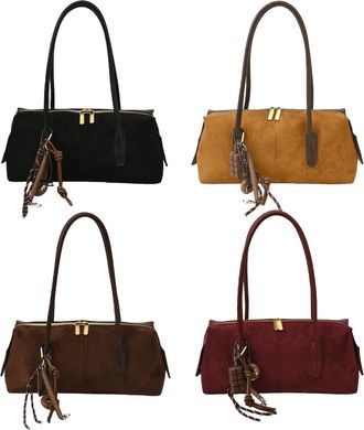 Generic PU Leather Armpit Bag Frosted Shoulder Bag with Pendant Tote Handbag (Black)