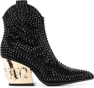 Philipp Plein Gothic Plein 80mm leather boots - women - Calf Leather/Calf Leather/Calf Leather/Rubber/glass - 39 - Black