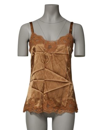 Dolce & Gabbana Womens Brown Floral Lace Tank Lingerie Sleepwear Underwear Silk Cotton Elastane Nylon Clothing