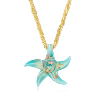Ross-Simons Italian Turquoise Murano Glass Starfish Necklace With 18kt Gold Over Sterling