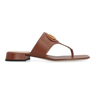 Valentino Flip Flops, female, Brown, Size: 8 US Signature Leather Slides Square Toeline