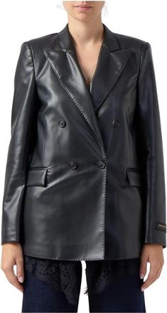 Ermanno Scervino Giacca doppiopetto ecopelle pizzo - Dames - Blazers - Zwart - M - Leer - Jassen