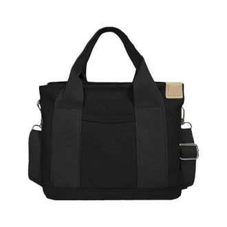 Generic Small Solid Bag Cute Canvas Bag Fashionable Convenience Bag Temperament Handbag Portable Storage Bag Shoulder Handbag with Multiple Compartments (Blac
