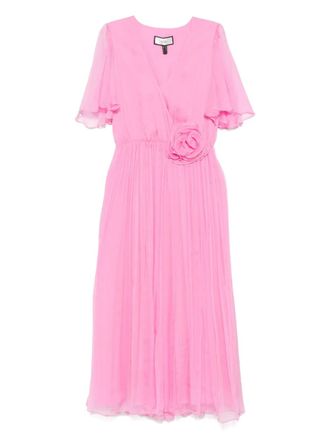 Nissa floral-appliqué midi dress - women - Silk/Viscose - 36 - Pink