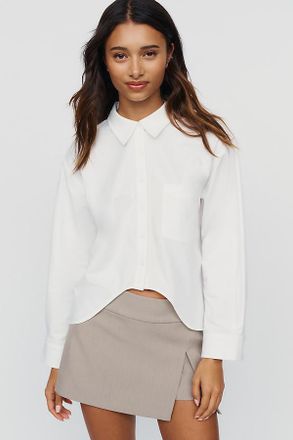 Maeve Shrunken Bennet Cotton Stretch Curved Hem Shirt Top