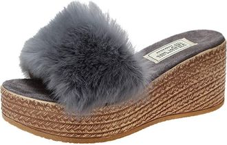 Generic Womens Mules with Heel Platform Sandals Plush Slippers Peep Toe Summer Shoes Slippers Wedge Heel Pumps Slippers Slides Beach Shoes Sandals Summer Wedg