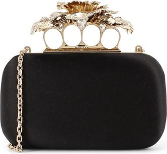 Alexander McQueen Zwarte Tas met Strass Juwelen en Ketting - Dames - Clutches - Zwart - ONE Size - Satijn - Tassen