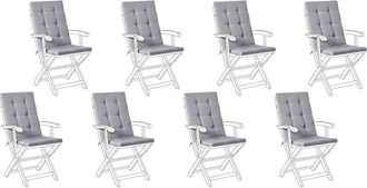 Beliani Conjunto De 8 Cojines Para Asiento Y Respaldo De Sillas De Exterior Con Lazos Gris Claro Maui