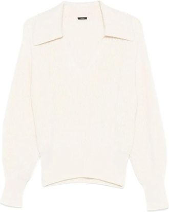 Joseph Licht Cardigan Stitch Jumper met Open Hals - Dames - V-hals truien - Wit - S - Wol - Truien & Vesten