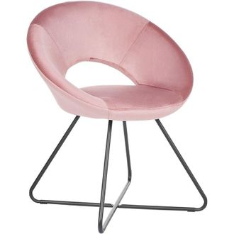 Beliani Sill&oacute;n De Terciopelo Rosa Negro Metal Acolchado Sin Reposabrazos Retro Rachel